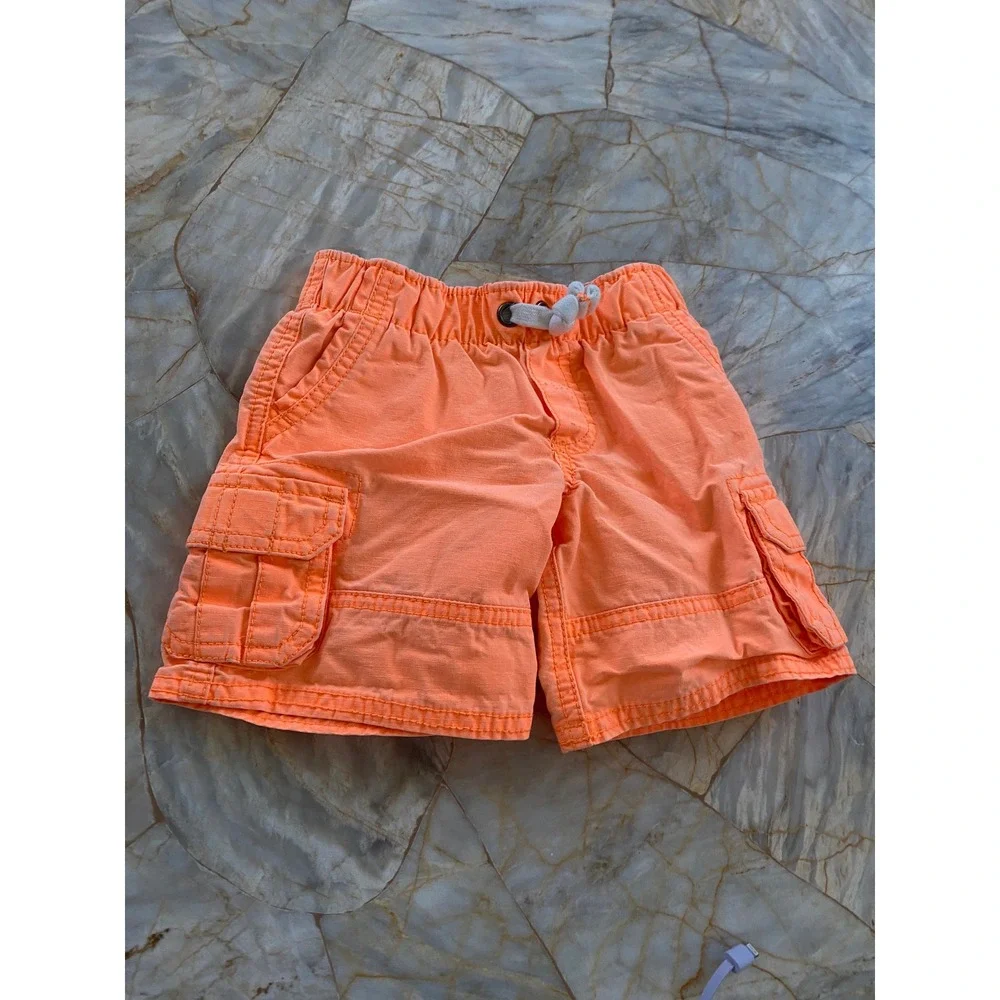 Carters Baby Boy Neon Orange Cargo Shorts 9 Months Elastic Waist Cotton